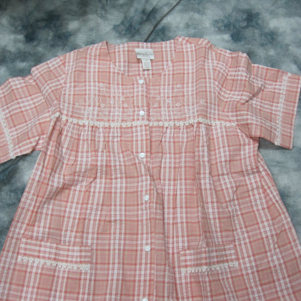 Ladies Short Sleeve Pink House Coat Robe 2x NOS